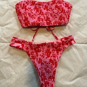 Red and Pink Floral Bikini Set